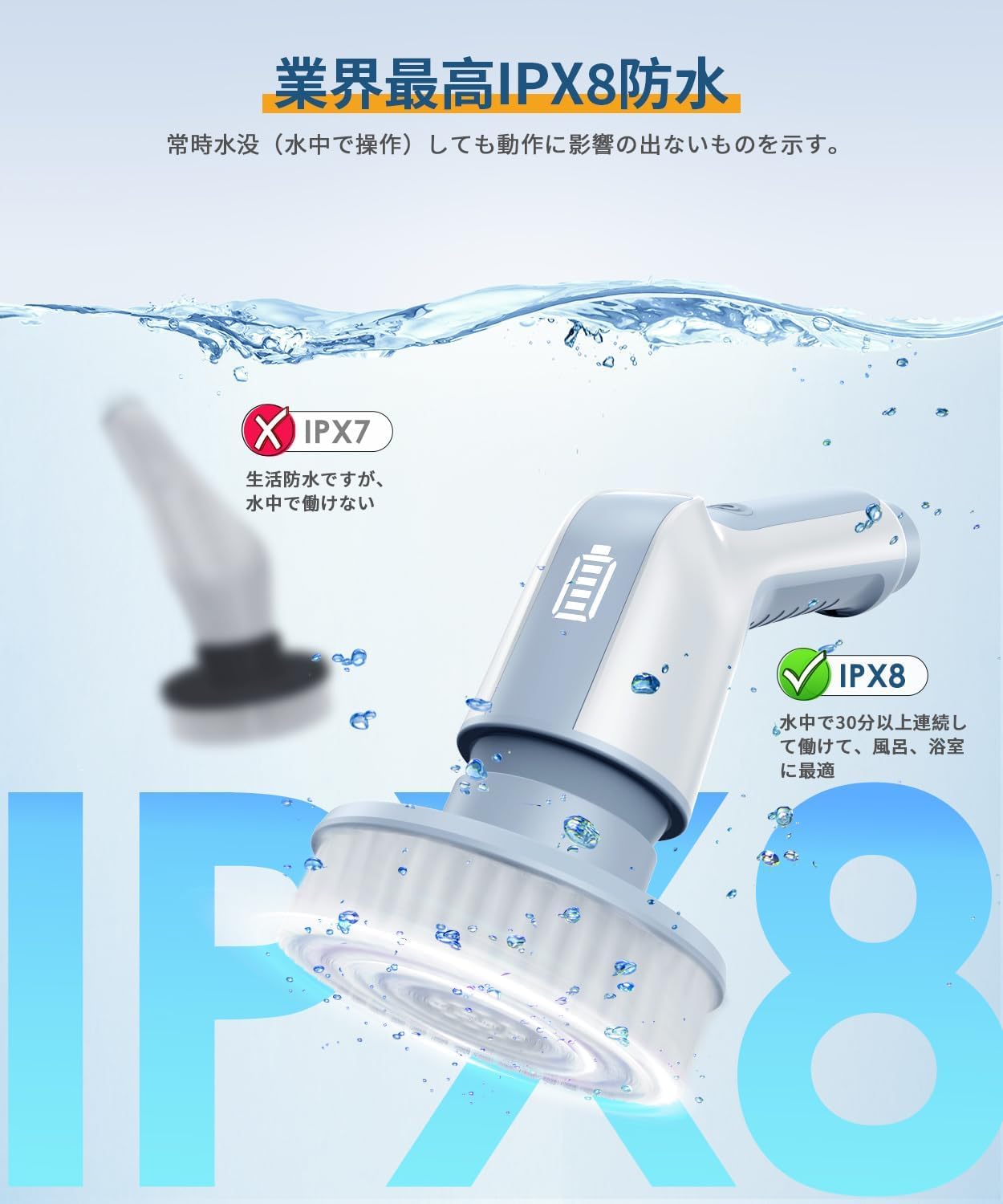 【新着商品】バスポリッシャー コードレス 電動お風呂掃除ブラシ 120分間連続使 Amazon｜Airpher バスポリッシャー コードレス 電動お風呂掃除ブラシ